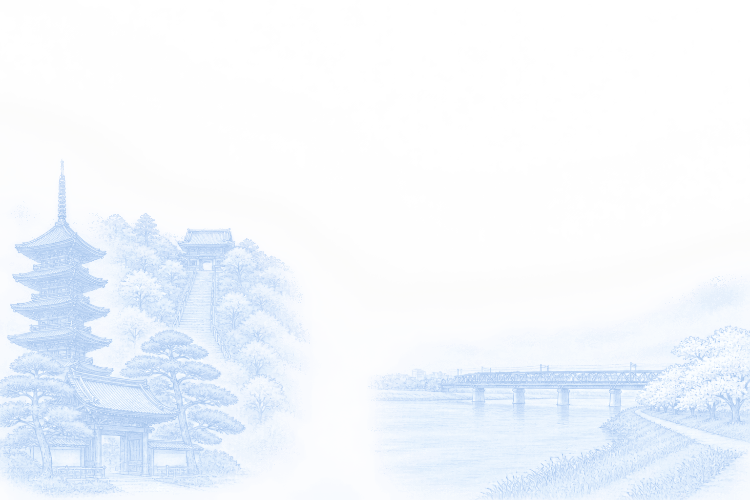 市川市の名所（中山法華経寺・里見公園・真間山弘法寺）の線画