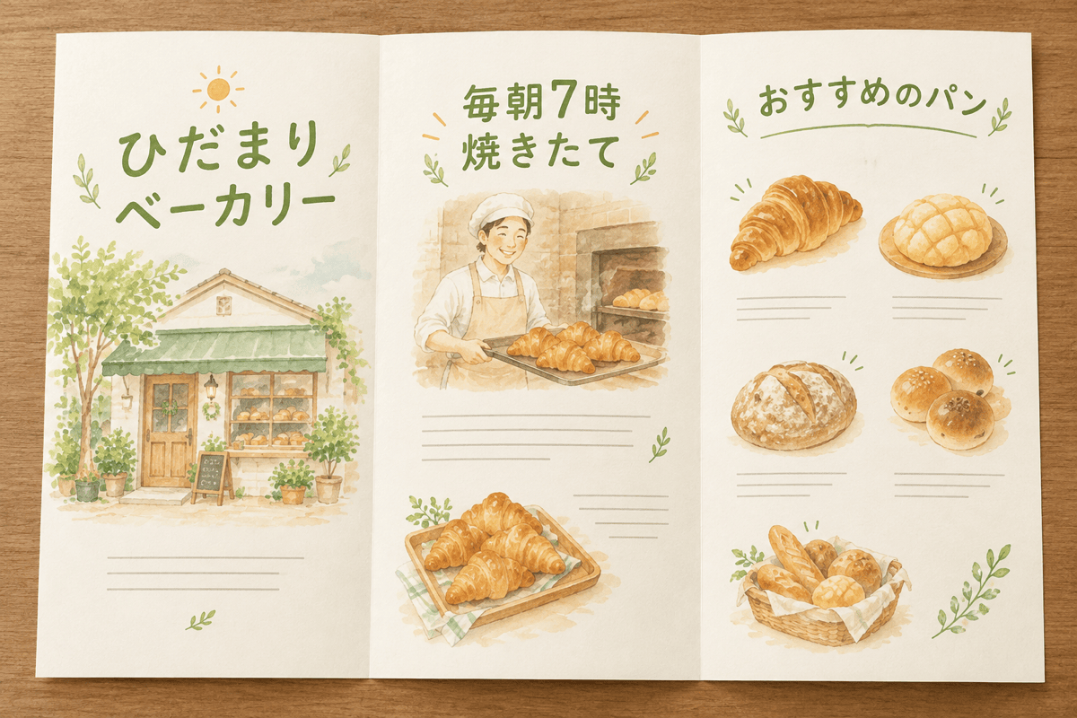 パンフレット(架空のパン屋さんの見本)の制作例