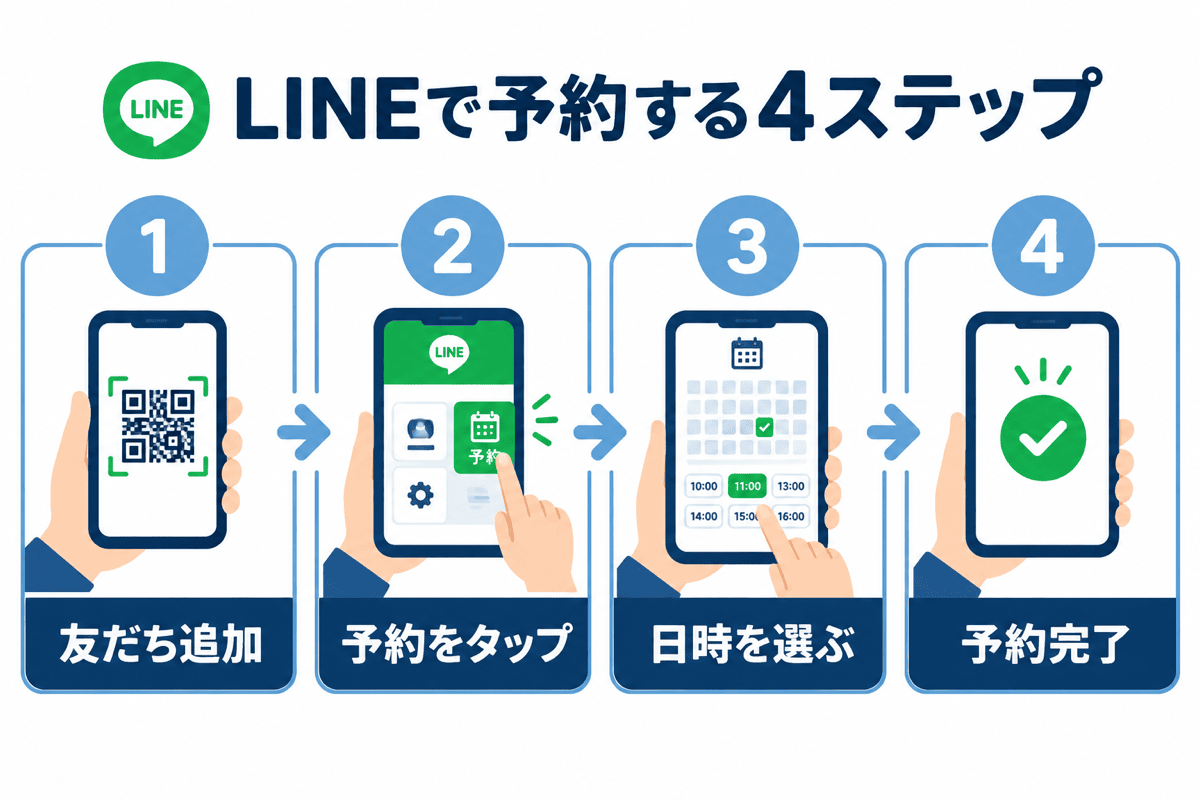 手順図解(LINE予約の4ステップ)の制作例